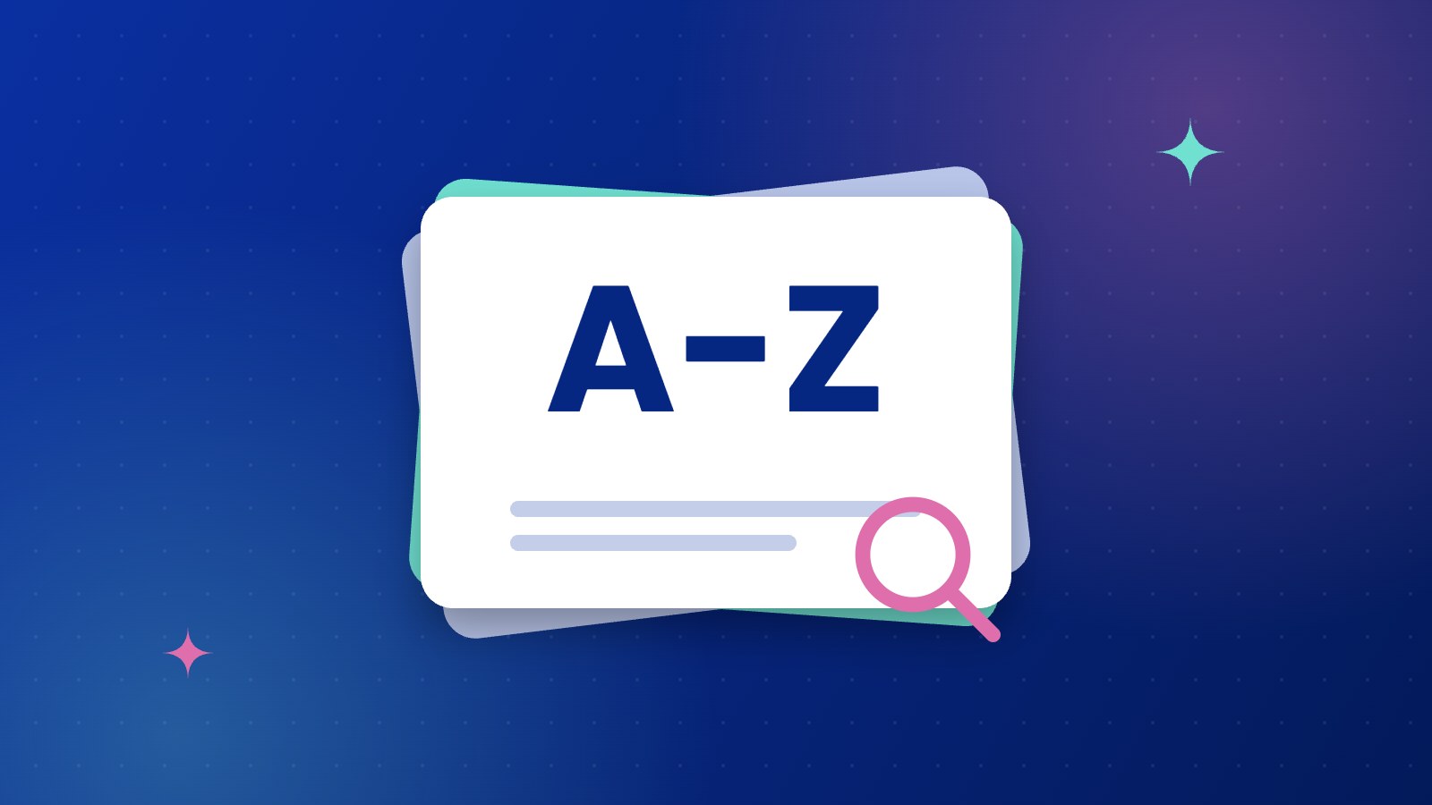 Tarjetas con las letras A-Z, ilustración del glosario de IA y marketing digital